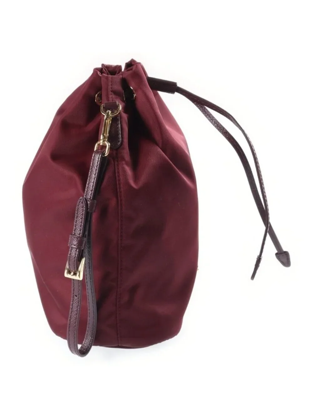 Prada Re-Nylon Triangle Logo Drawstring Pouch Mini Bag Bordeaux Wine